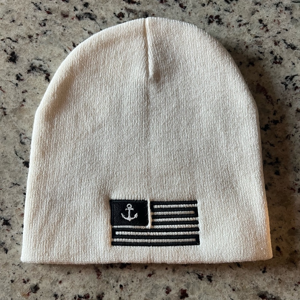 Women’s White Beanie with Anchor Embroidery